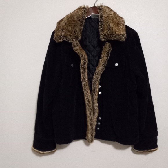 Disneyland Resort L Corduroy Fur Trim Snap Park Jacket in Black Brown - Picture 12 of 12